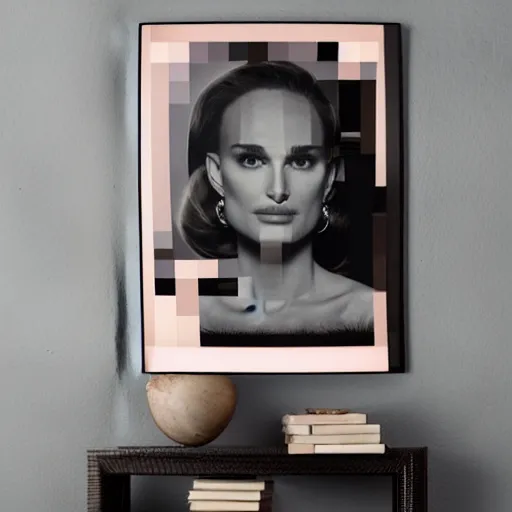 Prompt: a living room arrangement that resembles Natalie portman's face, optical illusion, photograph 110mm lens Canon
