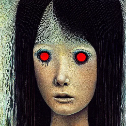 Prompt: tomie by junji ito in the style of zdzisław beksiński and h.r. giger, oil on canvas, intricately detailed artwork, full 8k high quality resolution, recently just found unknown masterpiece, renaissance painting, photorealism, 8k high detail, Sigma 85 mm f 1.4, Studio Light, Studio Ghibli