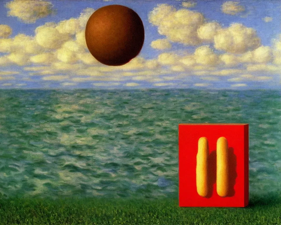 Prompt: achingly beautiful painting of a big mac by rene magritte, monet, and turner. whimsical.