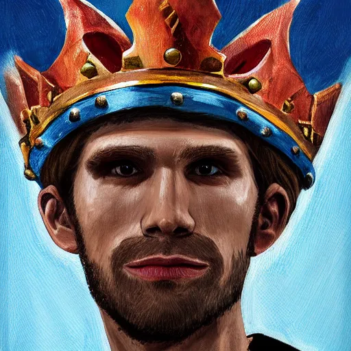 Image similar to jerma as a king, wearing a crown, king, highy detailed headshot painting