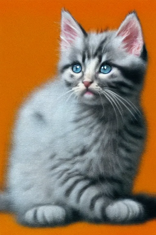 Image similar to 8K UHD cute kitten with floppy ears, by René Magritte, very detailed, matte, Gaussian blur, tone mapped