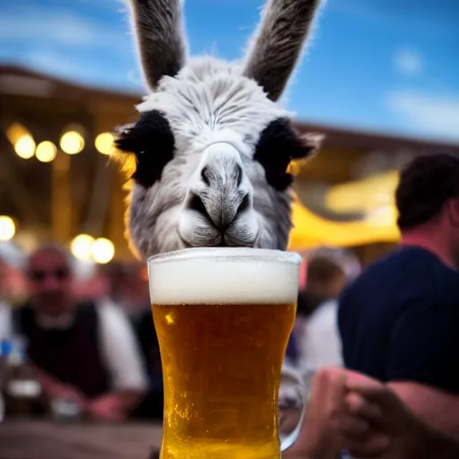 Prompt: llama enjoying beer at oktoberfest , cinematic lighting