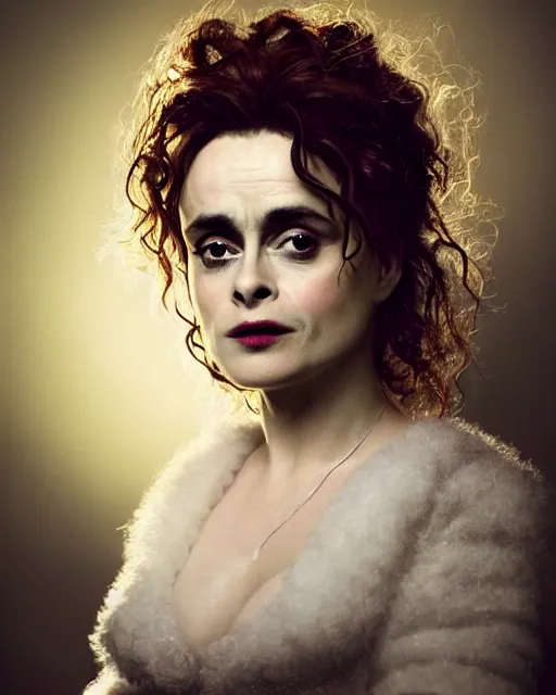 Prompt: Full potrait of Helena Bonham Carter as an angel, hyper realistic, prismatic highlights, atmosphere, gorgeous, depth of field, cinematic, macro, concept art, 50mm, artstation, wlop, elegant, epic, weta digital, focus, octane render, v-ray, 8k, kodak portra, art by Liberatore