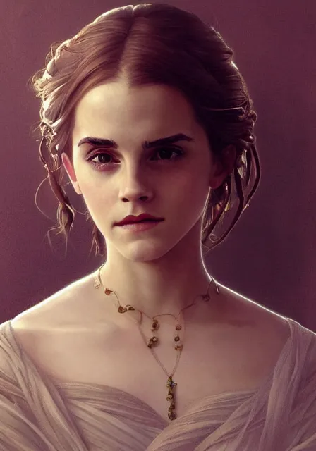 Image similar to emma watson belle, intricate, elegant, highly detailed, digital painting, artstation, concept art, smooth, sharp focus, illustration, art by artgerm and greg rutkowski and alphonse mucha and william - adolphe bouguereau