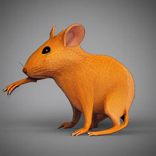 Image similar to low quality spinning rat, 3d low poly, captioned