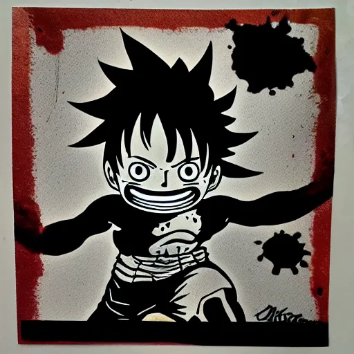 Image similar to die cut sticker, luffy gear 4, splatter paint on paper