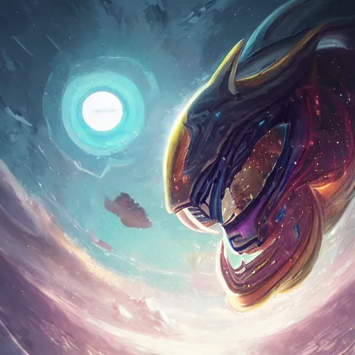 Prompt: oil painting of aurelion sol in the cosmos by greg rutkowski