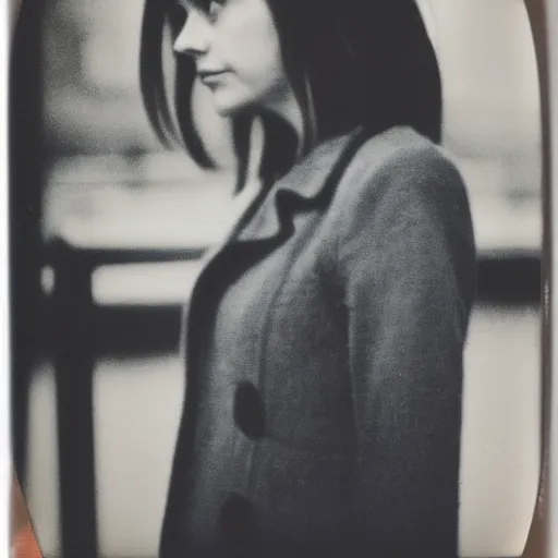 Prompt: polaroid of clara oswald looking over her shoulder, 3 5 mm