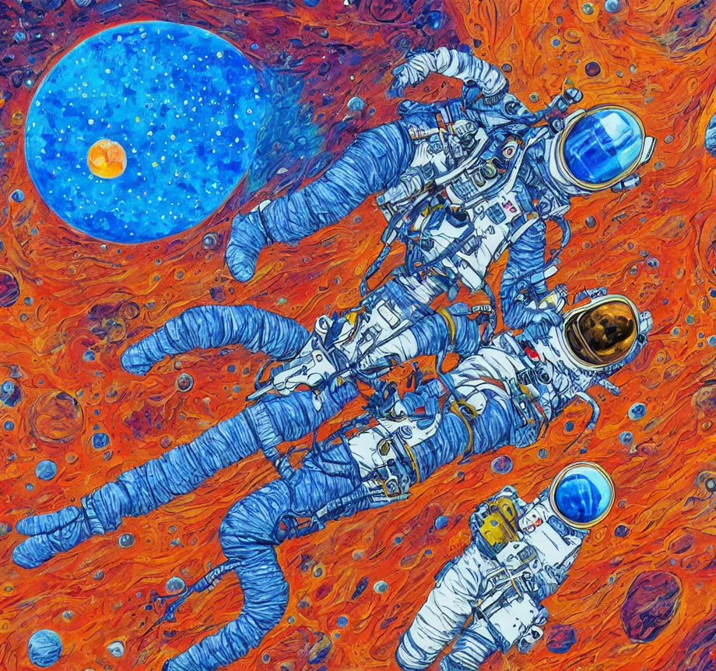 Prompt: astronaut laying on mars, hand painted, detailed, acrylic, trippy, dmt, psychedelic, abstract, shrooms, acid, astral, realistic,