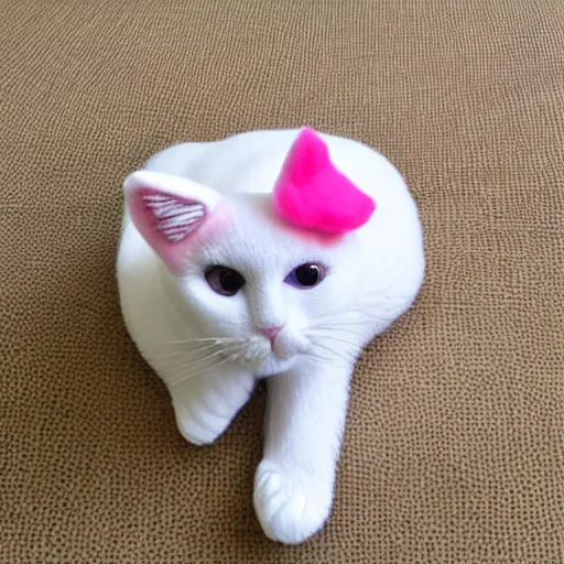 Image similar to a cute white cat plush with pink ears and a pink nose