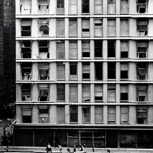 Image similar to 'Girls in the Windows', a photo taken by Ormond Gigli on New York’s East 58th Street in 1960. The building was knocked down the next day.