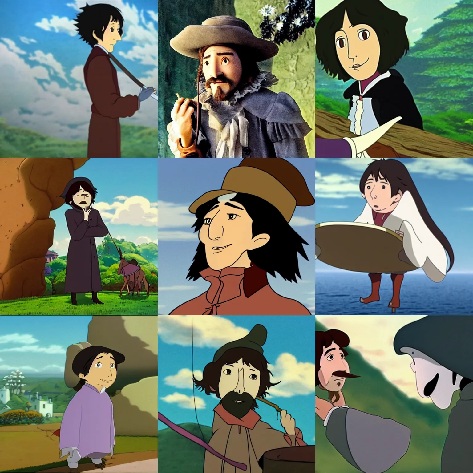 Prompt: Cyrano de Bergerac as a character in Spririted Away, animated by Hayao Miyazaki
