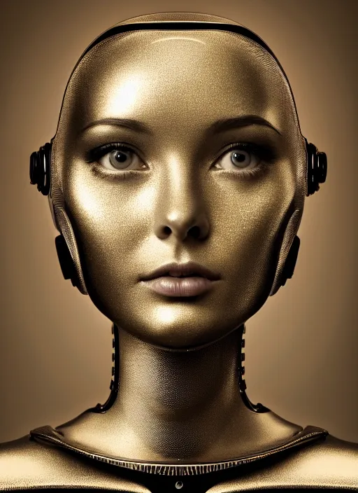 Image similar to a beautiful young female futuristic robot profile face photo, daguerrotype, closeup - view, f / 2. 8, low contrast, 1 6 k, beautiful lighting, reflective, insanely detailed and intricate, hypermaximalist, elegant, ornate, hyper realistic, super detailed, surreal dreamy poetic