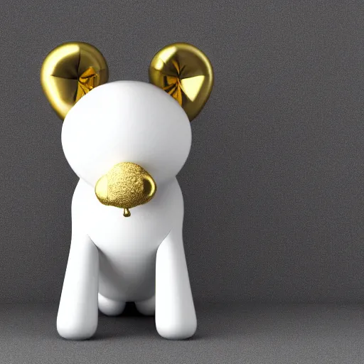 Image similar to 3D render of a Gold balloon dog, white background