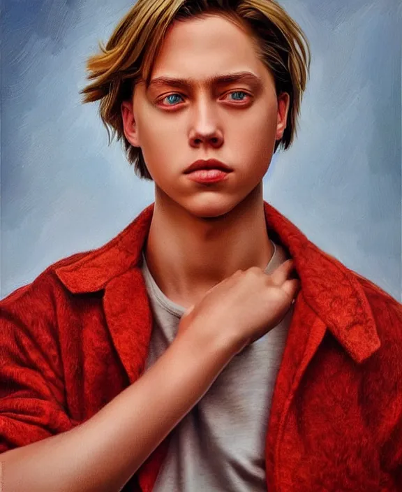 Prompt: cole sprouse art by denys tsiperko and bogdan rezunenko, hyperrealism