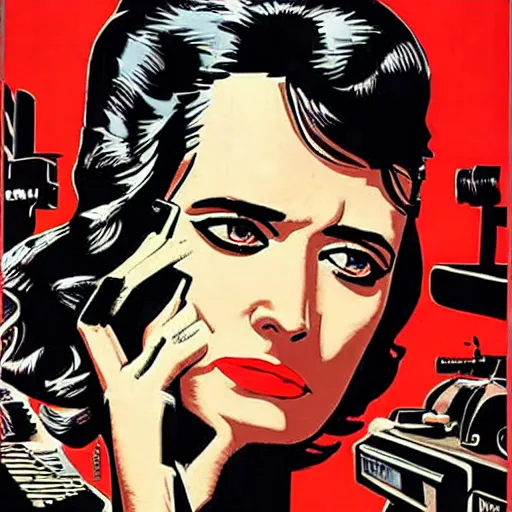 Image similar to eva green as high tech spy, art by jim steranko