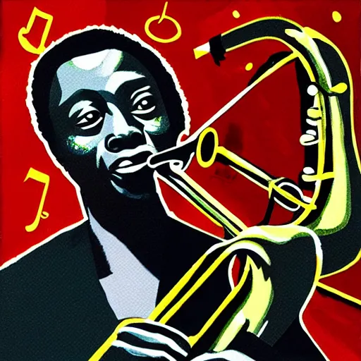 Prompt: miles davis in the style of daniel johnston, 4k