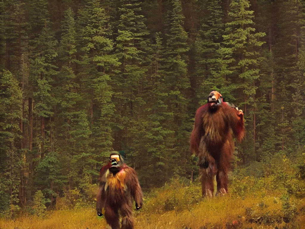 Prompt: A Dignified Portrait of Sasquatch in a Remote Northern California Forest, by Albert Bierstadt and Winslow Homer, oil on canvas