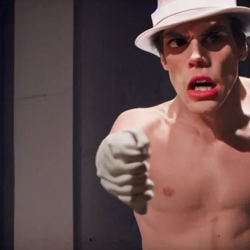 Image similar to Live Action Still of Jerma in A Clockwork Orange, real life, hyperrealistic, ultra realistic, realistic, highly detailed, epic, HD quality, 8k resolution, body and headshot, film still