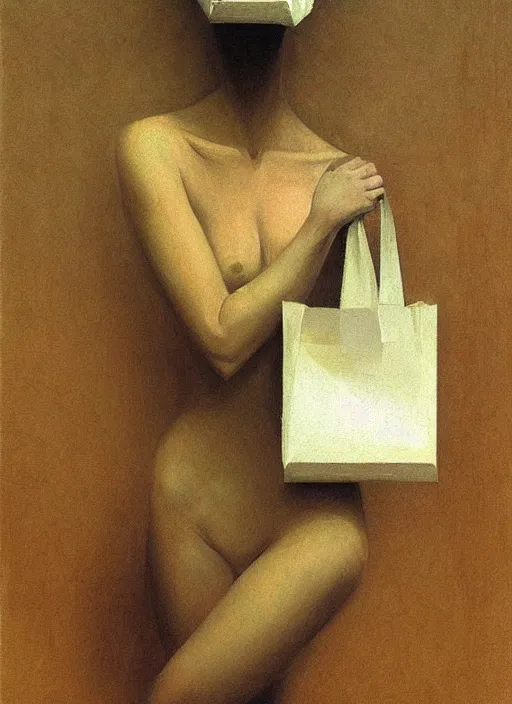 Prompt: woman in paper bag over the head flooded oxygen tank Edward Hopper and James Gilleard, Zdzislaw Beksinski, highly detailed