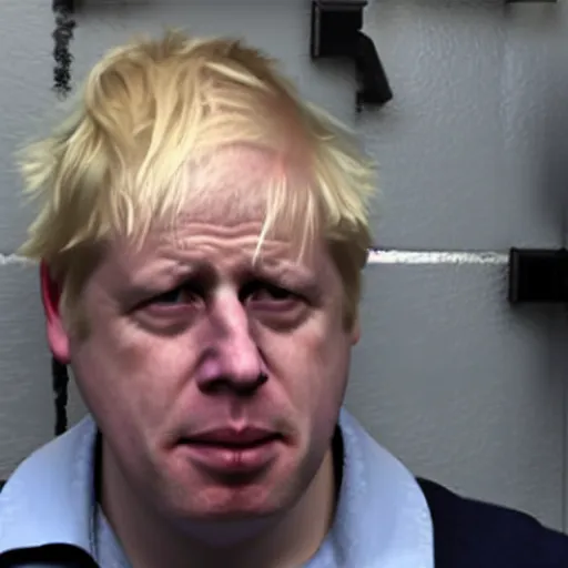 Image similar to Boris Johnson crying on his knees in a jail cell