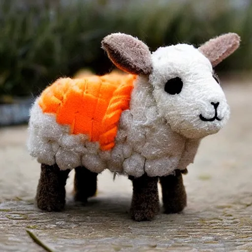 Image similar to cute little sheep using orange inmate clothes