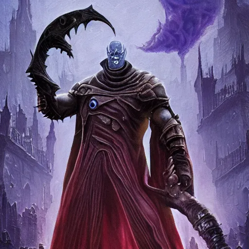 Image similar to Thanos, Bloodborne boss, matte painting, detailed, Bloodborne, oil on canvas