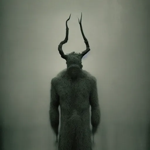 Image similar to bad quality vintage snap photography of realistic walking faceless beast-god with many long arms, a huge body covered with deep furs by Zdzisław Beksiński, odd eye, dark fantasy, fat, noiz, unbalanced , blur, haze, fog, vignetting, platinum printing