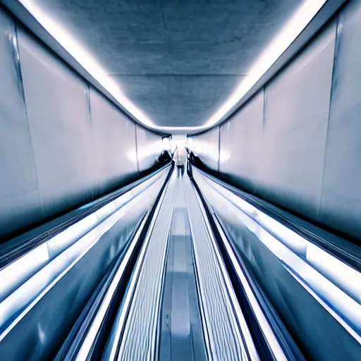 Image similar to approaching futuristic helical escalator inside white back glossy lit tube with streaming beams of light, building anticipation, scintillating, movement, pastel gradients, 8 k, highly detailed, professional photograph, epic composition, modern details