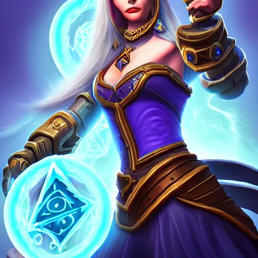 Image similar to Portrait of a sorceress, Hearthstone official trending art, exagerated accurate details