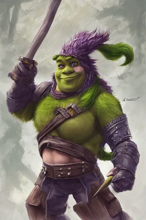 Prompt: A realistic anime portrait of Shrek, D&D, two handed Axe, plated armor, dungeons and dragons, tabletop role playing game, rpg, jrpg, digital painting, by Stanley Artgerm Lau, Frank frazzeta, WLOP and Rossdraws, digtial painting, trending on ArtStation, SFW version