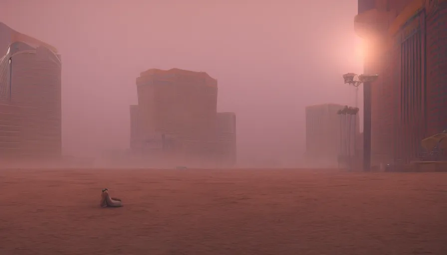 Prompt: Las Vegas under a lot of sand during a sandstorm by David Mcleod, hyperdetailed, artstation, cgsociety, 8k