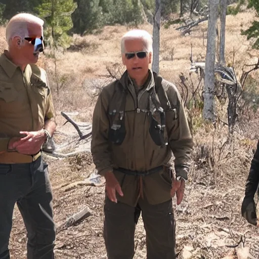 Prompt: a wilderness survival show with joe biden