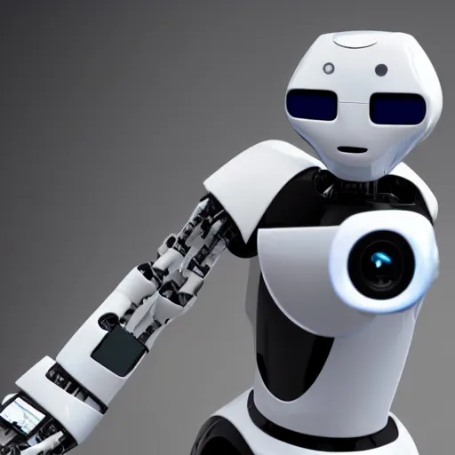 Image similar to a cool robot made from google the robot is like a human his head is black and his whole body is white and robot is made with plastic photo - realistic 4 k