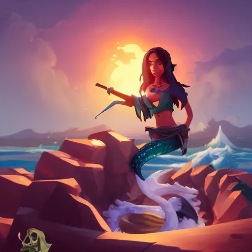 Image similar to jack the pirate mermaid on sea of thieves game avatar hero, behance hd by jesper ejsing, by rhads, makoto shinkai and lois van baarle, ilya kuvshinov, rossdraws global illumination