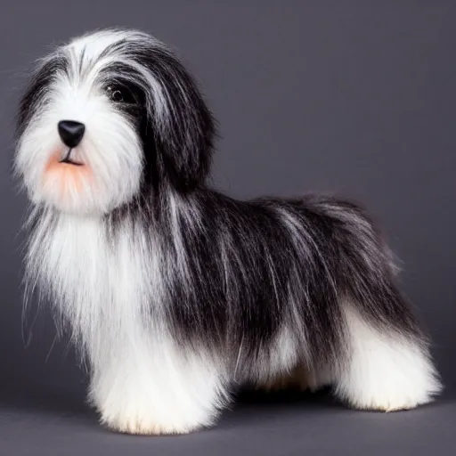 Image similar to TY beanie baby (bearded collie dog), ultra high resolution, cute, adorable, fluffy, 70mm/f2.8, imax