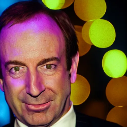 Image similar to close-up photo of Saul Goodman drunk in a disco