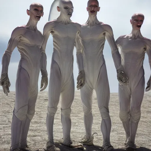 Image similar to actual photography of tall whites aliens, award winning, high def,