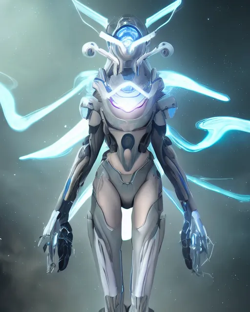 Image similar to perfect android girl on a mothership, warframe armor, beautiful face, scifi, futuristic, galaxy, nebula, raytracing, dreamy, long white hair, blue cyborg eyes, sharp focus, cinematic lighting, highly detailed, artstation, divine, by gauthier leblanc, kazuya takahashi, huifeng huang