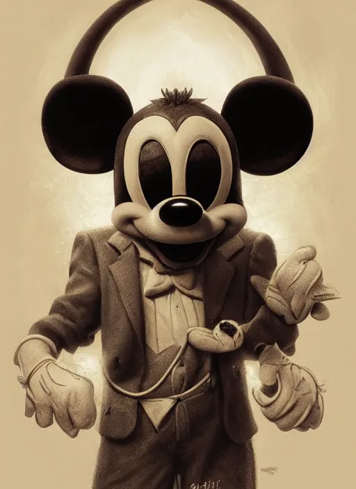 Prompt: portrait of a baphomet mickey mouse, depth of field, soft focus, highly detailed, intricate, realistic, national geographic cover, soft glow, textured, artstation, concept art, sharp focus, illustration, artgerm, greg rutkowski, earl norem