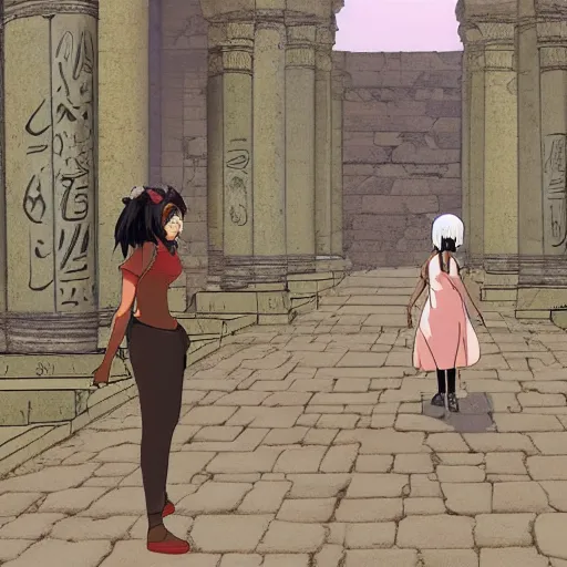 Image similar to a anime still of a black woman exploring ancient egypt ruins,madhouse