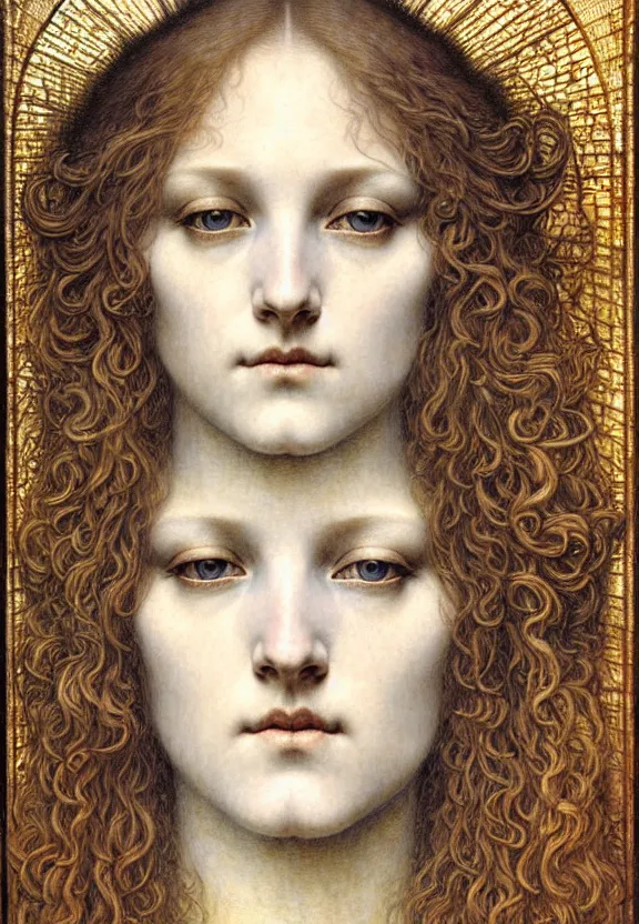 Image similar to detailed realistic beautiful young medieval queen face portrait by jean delville, gustave dore and marco mazzoni, art nouveau, symbolist, visionary, gothic, pre - raphaelite. horizontal symmetry