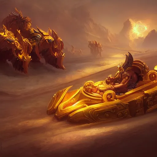 Image similar to a golden majestic chariots, yellow magic theme, bright art masterpiece artstation. 8 k, sharp high quality artwork in style of jose daniel cabrera pena and greg rutkowski, concept art by tooth wu, blizzard warcraft artwork, hearthstone card game artwork, the chariots