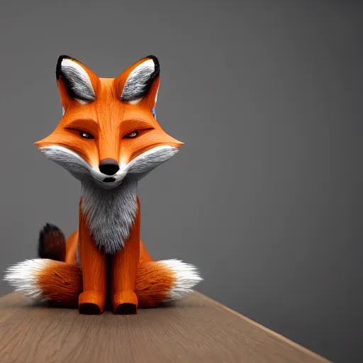 Prompt: A fox made of glass sits on a warm oak table. There is volumetric lighting and radiosity. High quality octane render, hd, ultra detailed.