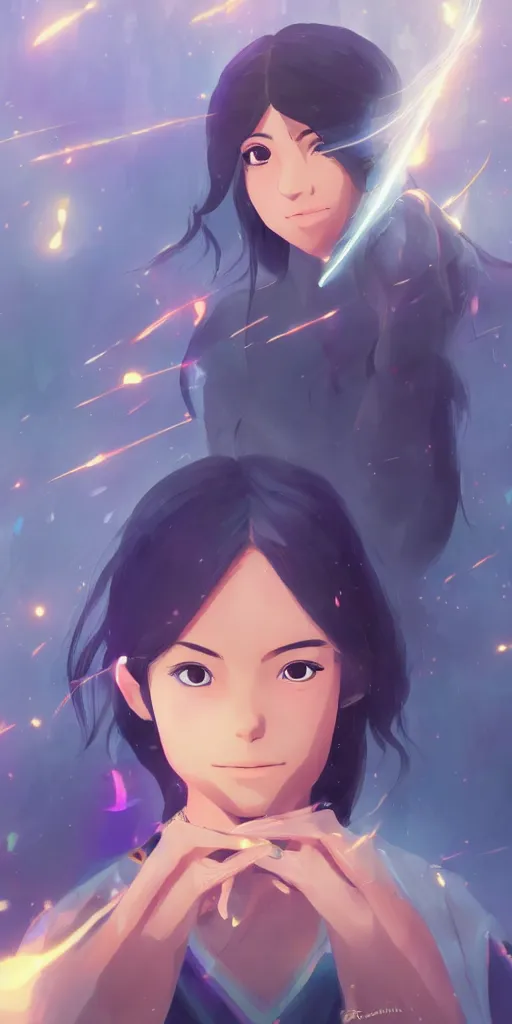 Image similar to beautiful young Himalayan woman with psychic powers, holding crystals, sad, futuristic, somber, by Makoto Shinkai, by rossdraws, dramatic lighting, reflective light