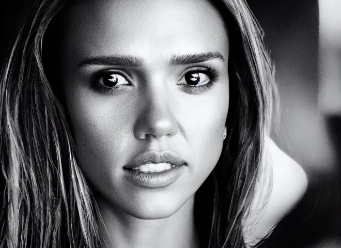 Image similar to a closeup, 4 5 mm, detailed photograph of half jessica alba half nathalie portman half scarlett johansson, beautiful low light, 4 5 mm, by franz lanting