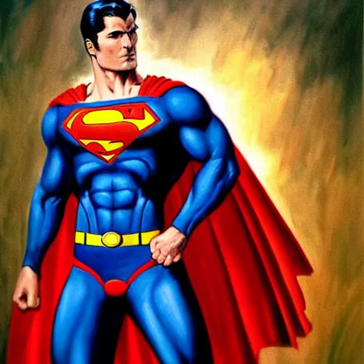 Prompt: an ultra - realistic portrait painting of superman in the style of frank frazetta. 4 k. ultra - realistic. highly detailed. dark fantasy. epic lighting.