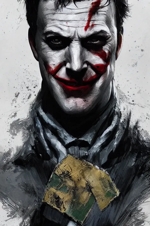 Image similar to Portrait of Ben Affleck as Joker, dc comics, dark, intricate, highly detailed, smooth, artstation, digital illustration by Ruan Jia and Mandy Jurgens and Artgerm and Wayne Barlowe and Greg Rutkowski and Zdislav Beksinski