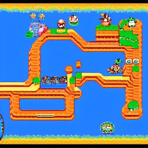 Prompt: super mario world map, liminal space