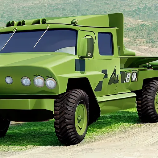 Image similar to HIMARS, Cars Pixar movie style, detailed, green